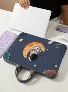 卡通宇航员图案印花便携式手提笔记本电脑包适用于办公室和学校教室笔记本电脑包教室包教师储物包教室收纳包 - 彩色 - 查看 1