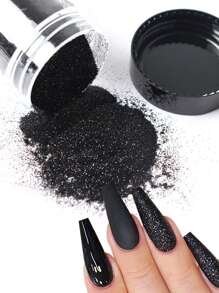 閃亮黑色糖果指甲亮粉雪花絨面顏料粉彩繪美甲裝飾凝膠指甲油美甲diy配件 - 黑色 - 查看 3