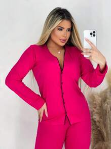 Women Pajama Sets - 玫紅色 - 查看 1