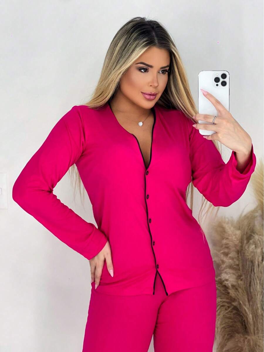 Women Pajama Sets - 玫紅色 - 查看 1