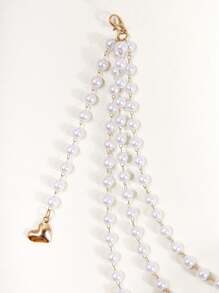 1pc Lady's European And American Style Waist Chain With Alloy Heart Pendant, Pearl & Wave Tassel, 105cm Length - Gold - View 7