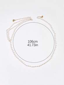 1pc Lady's European And American Style Waist Chain With Alloy Heart Pendant, Pearl & Wave Tassel, 105cm Length - Gold - View 6