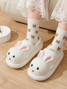 Women's Cartoon Rabbit Waterproof And Anti-Slip Comfortable & Warm Slippers - White - View 1