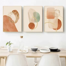 YIKES 3 件組現代抽象米色幾何圖案波西米亞和印花牆藝術圖片適用於臥室客廳家居裝飾 - 彩色 - 查看 3