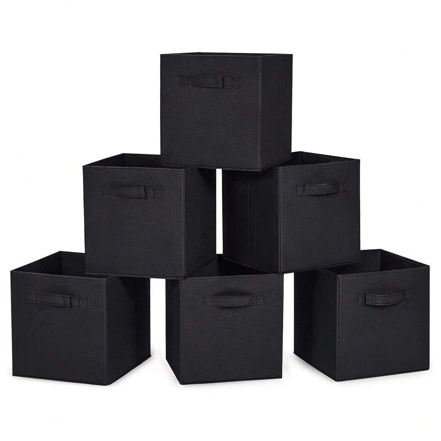 Foldable Fabric Storage Cube With Handles, 11 Inch Cube Storage Bins, Great For Closet, Laundry Room, Storage Room (Beige/Black/Grey, 3-Pack/6 Packs) Bedroom, Organizer, Home Storage, For White T Shirt Women, Black Pants Women, Ladies Winter Clothes, Dress, Winter Clothes For Ladies, Elegant Woman Dresses, White Shirt For Ladies, Long Sleeve, White Jumpsuit For Women, Spring Dresses For Women, Spring Outfits For Women, Spring, Spring Clothes, Minimalist, Summer Tops Storage - Black - View 1