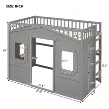 Twin Size House Loft Bed With Ladder - Grey - View 2