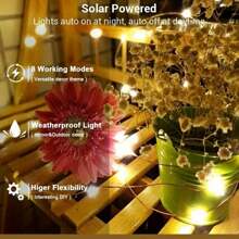 1pc50/100/200led Solar Copper Wire String Lights, Modern Waterproof Outdoor String Lights Outdoor Solar Lights - Warm White - View 4