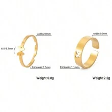 2 件套不銹鋼心形、蝴蝶、月亮、飛機設計女士戒指套裝,簡約、浪漫情侶禮物,男女通用 - 戒指套裝 - 查看 14