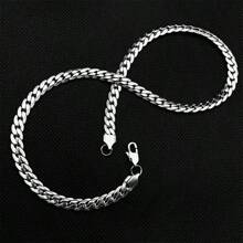 男士項鍊時尚設計鎖骨鏈紋理鈦鋼項鍊,適用於男孩時尚配飾嘻哈飾品毛衣鏈 - 銀色 - 查看 4