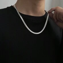 男士項鍊時尚設計鎖骨鏈紋理鈦鋼項鍊,適用於男孩時尚配飾嘻哈飾品毛衣鏈 - 銀色 - 查看 2