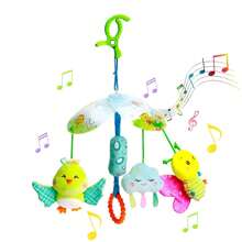 1 件彩色小鸟、云朵、蝴蝶婴儿床悬挂玩具、柔软旋转动物、可爱婴儿汽车座椅悬挂摇铃玩具、C 型夹悬挂毛绒动物带铃铛声，适合 0 3 6 12 个月男孩女孩