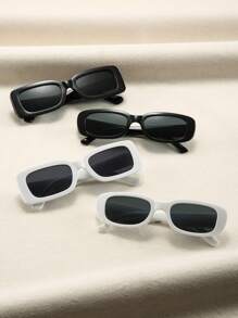 4 件装男女通用方形时尚眼镜平光镜片时尚眼镜适合日常装饰 - 彩色 - 查看 2