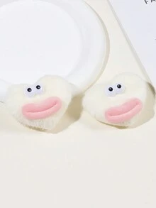 2 件/套米色可愛毛絨娃娃髮夾,大眼睛,香腸嘴,心形細節,適合女士日常髮型裝飾 - 彩色 - 查看 4