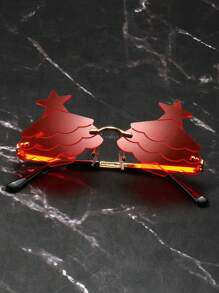 2pcs Unisex Pc Christmas Tree Shaped Decorative Metallic Glasses For Festivals/parties, One Size Fits All - Red - View 6
