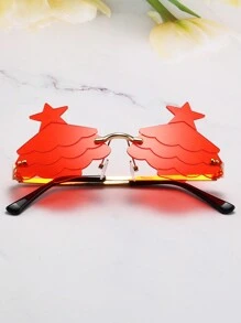 2pcs Unisex Pc Christmas Tree Shaped Decorative Metallic Glasses For Festivals/parties, One Size Fits All - Red - View 4