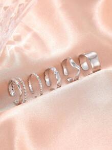 Aomogo 5pcs/Set Stainless Steel Rings, Adjustable Geometric Lines Open Rings, Classic Fashion Jewelry For Women, Party Gifts