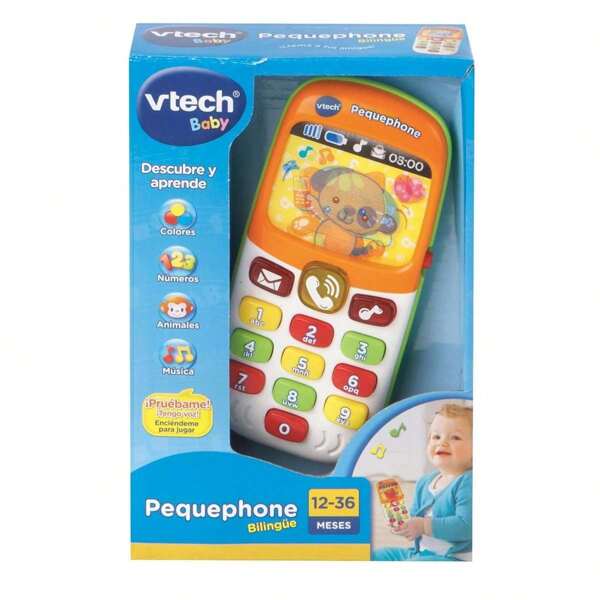 Vtech Teléfono Pequephone con luces, sonidos, 8 melodías y 2 canciones (bilingüe) 14,8x10,6x7,5 cm ✅ Entrega 24/48h a España (península) - Artículos Multimedia - Vtech - Ref. 80-138147