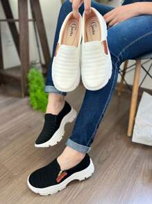 Tenis feminino plataforma, modelo mocassim - Branco - Visão 3