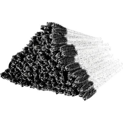 50/200 piezas Varitas desechables para cejas y pestañas, aplicador de rímel de cristal brillante negro, brochas de maquillaje micro para extensión de pestañas y arreglo de cejas