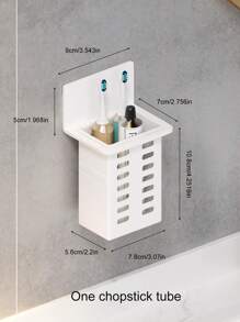 1pc Toothbrush & Toothpaste Holder With Wall-Mounted Design For Bathroom Storage, Razor+Suction Cup+Comb Hooks - White - View 3