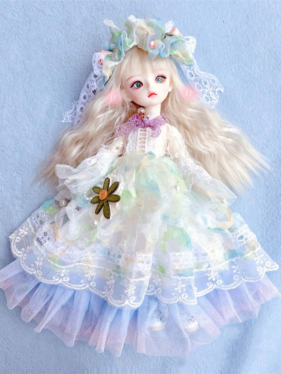 1入組帶頭帶的30cm娃娃服裝套裝,蘿莉塔風格洋裝,適合女孩子玩具收藏的禮物 - 綠色 - 查看 1