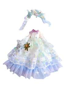 1入組帶頭帶的30cm娃娃服裝套裝,蘿莉塔風格洋裝,適合女孩子玩具收藏的禮物 - 綠色 - 查看 2