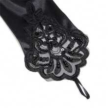 1 件长款缎面复古风格女士手套 1920 年代装扮婚礼歌剧晚会服装手套女士秋季服装 - 黑色 - 查看 5