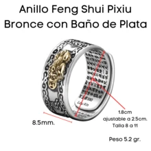 Anillos Pixiu Feng Shui Abundancia Buena Suerte Riqueza Prosperidad Budista Joya Ajustable, Anillo Amuleto de Protección - Plateado - Ver 2