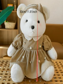 1隻治療可愛的泰迪熊毛絨玩具/豪華填充熊娃娃/穿著黃色裙子的咖啡熊 - 黃色 - 查看 3