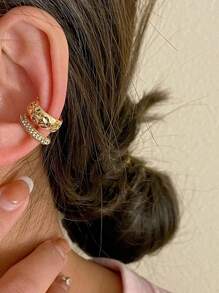 時尚雙層耳夾無穿孔耳環 2023 時尚龐克獨特金屬幾何耳環女裝首飾 - Silver - 查看 3