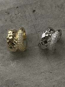 時尚雙層耳夾無穿孔耳環 2023 時尚龐克獨特金屬幾何耳環女裝首飾 - Silver - 查看 5