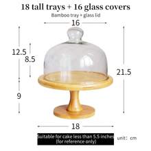 1set Bamboo Cake Stand With Glass Dome Cover, Food Display Stand For Dessert, Bread, Fruits - Ginger - View 7