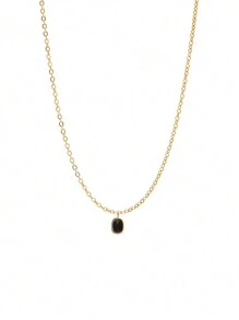 BALMORA 1件简约优雅S925纯银镀金方形黑色吊坠项链，女士冬季派对珠宝礼物