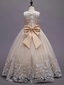 Đầm dài ren màu sâm panh thanh lịch cho bé gái, đầm phù dâu cho đám cưới, tiệc sinh nhật, lễ hội, dạ hội tốt nghiệp, mùa hè, lễ Phục sinh. - Rượu sâm banh - Xem 10