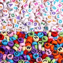 100/200/500pcs 7mm Acrylic Flat Round Alphabet Beads, A-Z Letter Pattern Spacer Beads For Diy Earring, Bracelet, Necklace, Jewelry Making - Multicolor - View 1