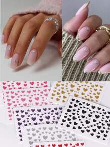 7入組閃亮情人節指甲貼紙，全息紅色粉色黑色甜蜜愛心3D貼紙，自粘式滑塊指甲藝術裝飾，結婚新娘指甲貼花DIY - 彩色 - 查看 4