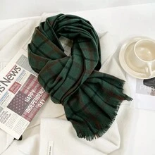 1 件女裝時尚提花圍巾仿羊絨保暖披肩流蘇斗篷適合秋季、冬季和空調房。有紅色、綠色可供選擇,並配有聖誕配件 - 綠色 - 查看 3