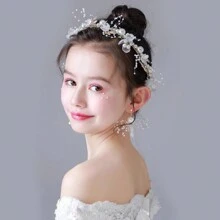 1入組女孩新款珍珠鑽石裝飾花冠,適合婚禮季節、表演或假日