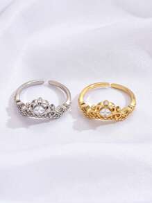 1pc European And American Style Fantasy Princess Ring & Crown Set, Adjustable Bridal Wedding Cz Ring For Women - Multicolor - View 9