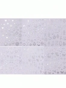 Metallic Silver Star Moon Nail Stickers 6pcs Y2k Style Flame Butterfly Star Boho Design 3D Decals Slider Nail Art Decoration DIY - Silver - View 11