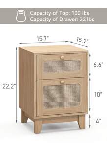Modern Set Of 2 Rattan Nightstand End Table Drawer Storage Space Natural Side Table For Bedroom, Living Room