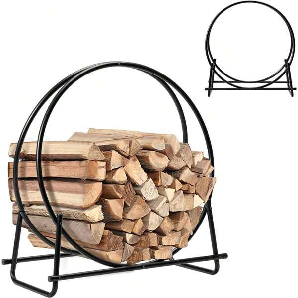 Support à bois de chauffage rond, support à bois de chauffage en métal avec structure en forme de A pour intérieur et extérieur, support à bois de chauffage de grande capacité étanche et antirouille, 76,5 * 36 * 82 cm, noir