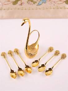 Swan & Fruit Salad Fork And Spoon Set With Zinc Alloy Plating Technology, Creative Cutlery Set For Kitchen ,Kitchen,Christmas Gift,School Supplies