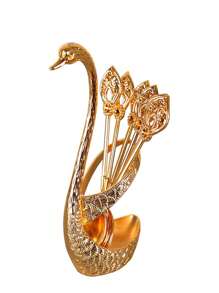 Swan & Fruit Salad Fork And Spoon Set With Zinc Alloy Plating Technology, Creative Cutlery Set For Kitchen ,Kitchen,Christmas Gift,School Supplies
