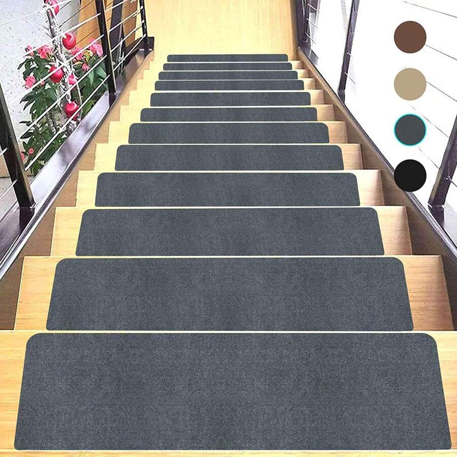 JAYFAN 15pcs Stair Treads For Wooden Steps Indoor Stair Treads Rugs Anti Slip Carpet For Stairs Runner Non Slip Carpet Mat Rugs Spiral Staircase Kit For Stairs