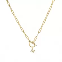 1 Máy Tính Ban Đầu Mặt Dây Thép Không Gỉ Móc Cài Kẹp Giấy Dây Chuyền Vòng Cổ Choker Dành Cho Nữ - Vàng - Xem 3