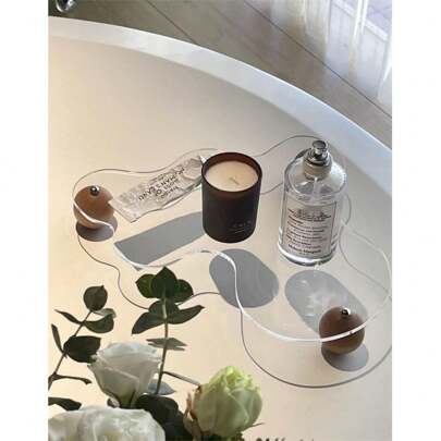 1 pezzo Vassoio in metallo stile Ins con stampa tartarugata e leopardata, palline in legno, supporto per aromaterapia asimmetrico geometrico trasparente, accessorio di lusso per la decorazione della casa, vassoio a specchio nero in acrilico a forma di luna