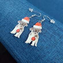 1對簡約的歐美風格聖誕主題耳環,包括聖誕老人、吉娃娃、聖誕帽、貓、馴鹿、聖誕樹、鈴鐺-誇張的聖誕老人耳環-節日禮品和紀念品 - 黑色 - 查看 3