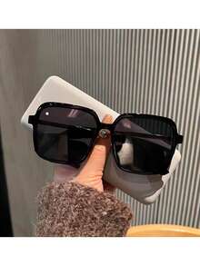 1 件装女士黑色超大方形镜框复古时尚 PC 时尚眼镜适合日常通勤和