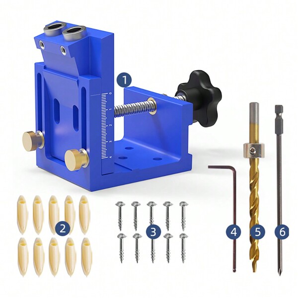 One Set Blue Pocket Hole Jig,Two Hole Wood Jig System Kit With Drill